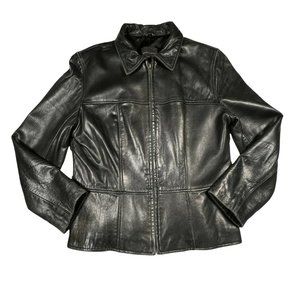 John Carlisle Signature Black Leather full zip jacket sz Med/ Large Soft Collar